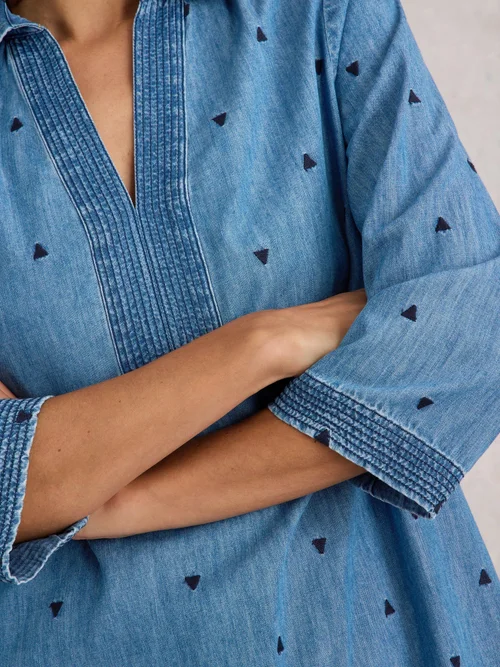 Tunique brodée en denim Blaire - Mid Denim - 52/R Image 3