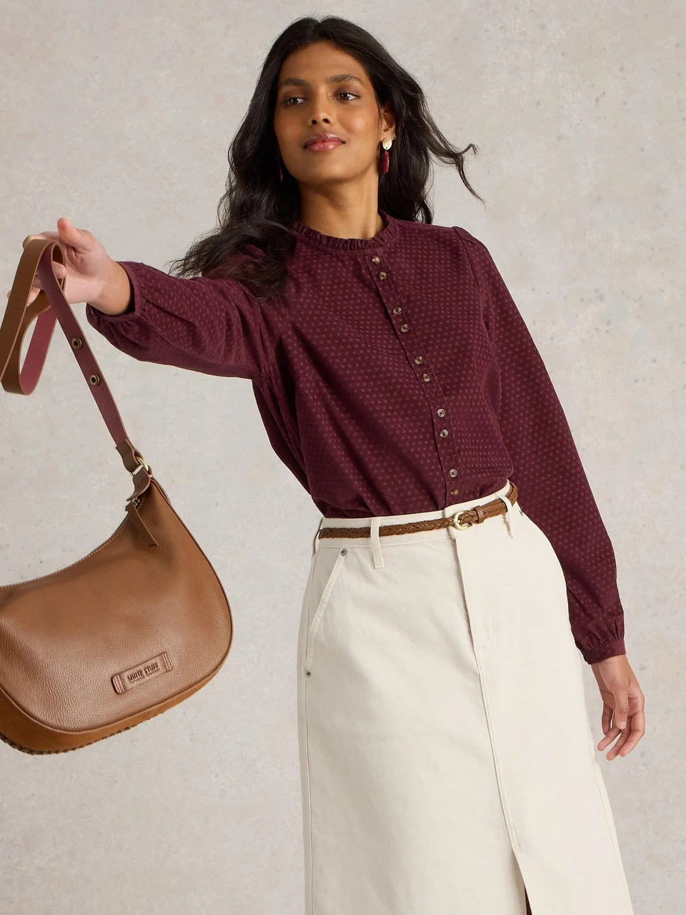 Chemise à pois en velours côtelé Daria - Mid Plum - 46 Image 1