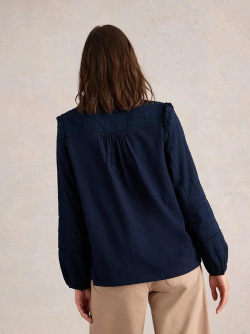 TOP BOHO À ENCOLURE BOUTONNÉE ET MOTIF FLEURS - Fr Navy - 52 Image 4