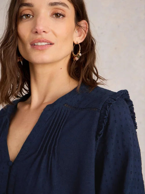 TOP BOHO À ENCOLURE BOUTONNÉE ET MOTIF FLEURS - Fr Navy - 52 Image 3