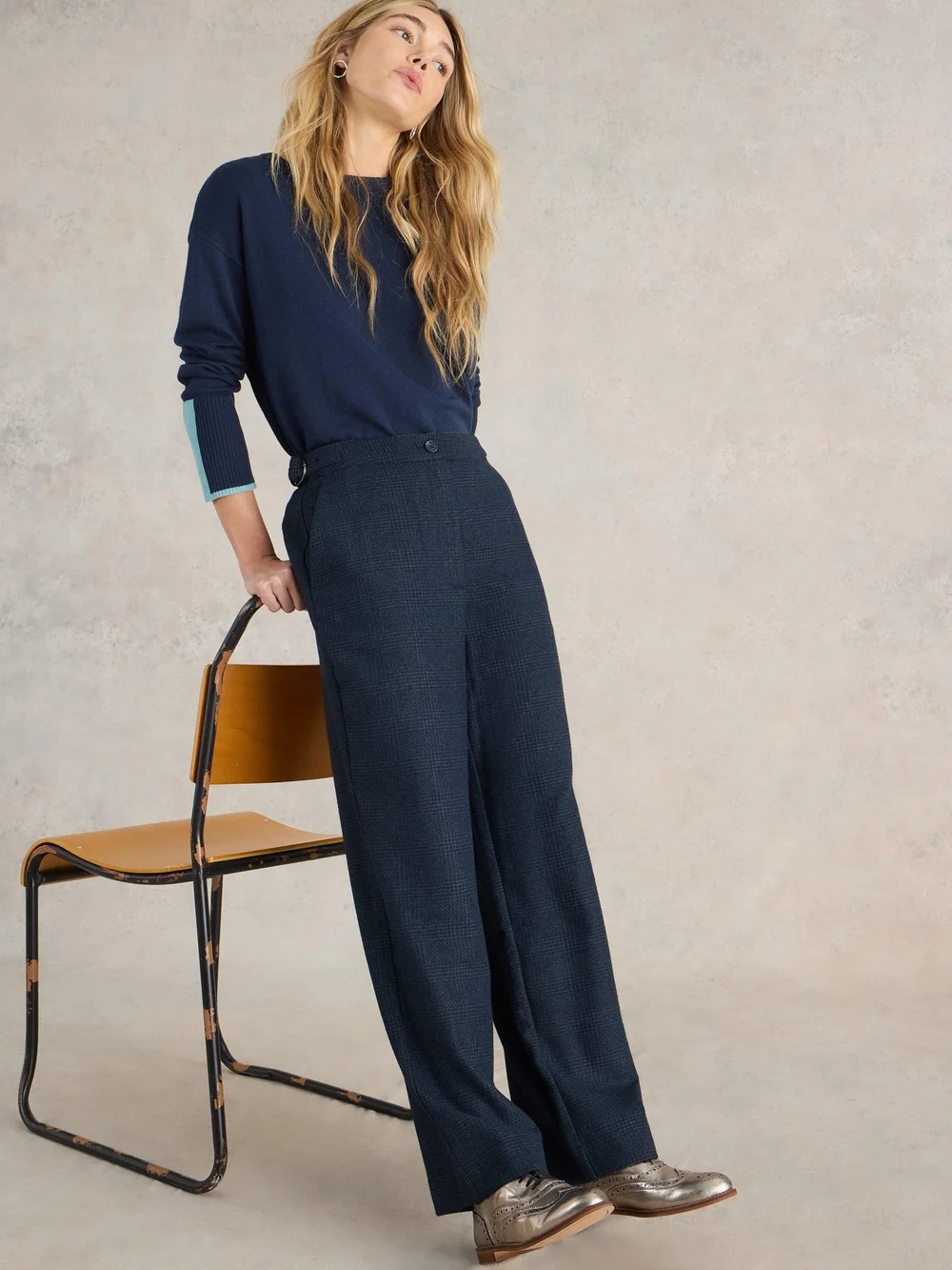 Pantalon large Una Tweedy - Navy Multi - 52/R Image 1