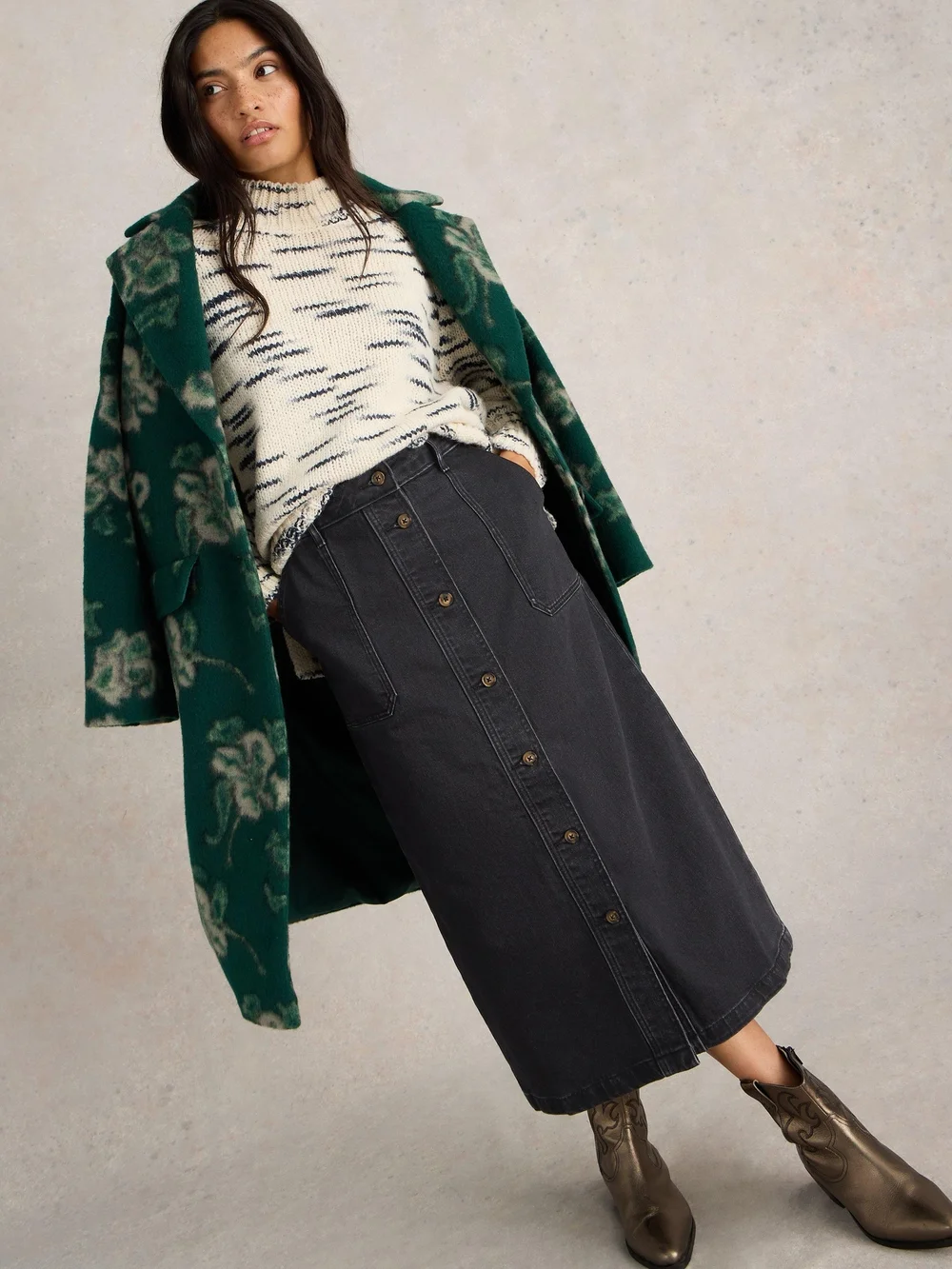 Jupe midi en denim Colleen - Blk Denim - 52/R Image 1