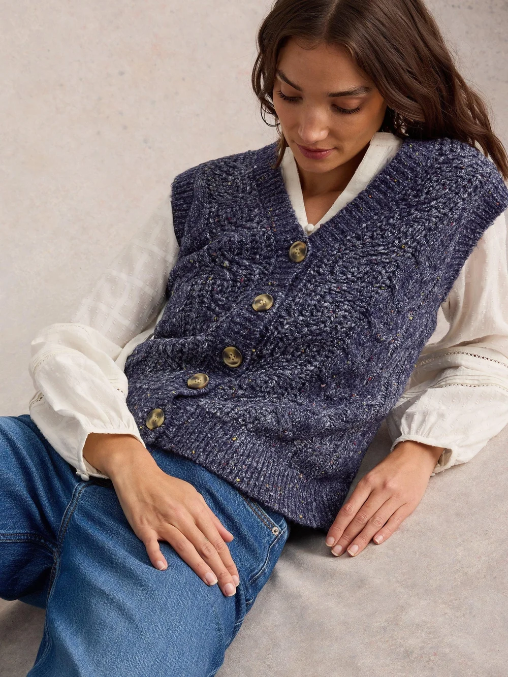 DÉBARDEUR À BOUTONS ET MOTIFS TRESSÉS - Navy Multi - 52 Image 1