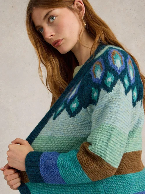 CARDIGAN NEW YORK FAIRISLE - Teal Mlt - XL Image 3
