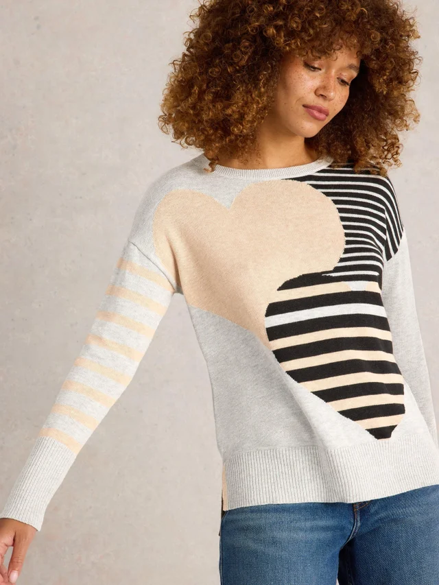 Pull À Rayures Olive Et Cœur