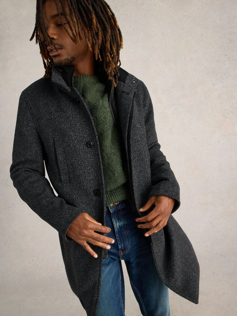Manteau en laine à col cheminée - Dk Grey - XXL Image 1