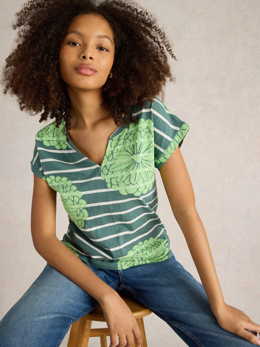 T-shirt à encolure en V NELLY - Green Mlt - 52 Image 1
