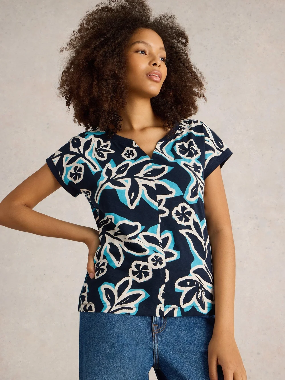 T-shirt à encolure en V NELLY - Navy Pr - 52 Image 1