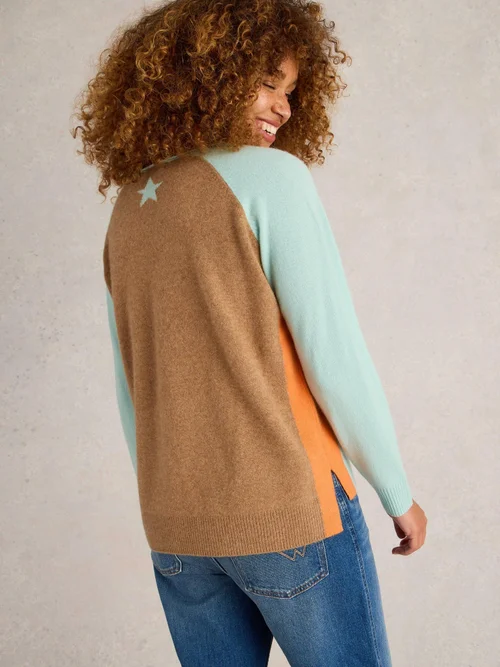 PULL EN CACHEMIRE À COL EN V VERITY - Blue Mlt - 34 Image 4
