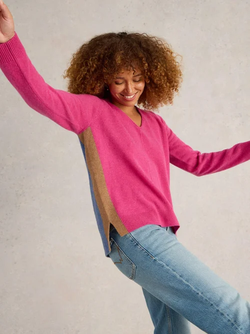 PULL EN CACHEMIRE À COL EN V VERITY - Pink Mlt - 52 Image 3