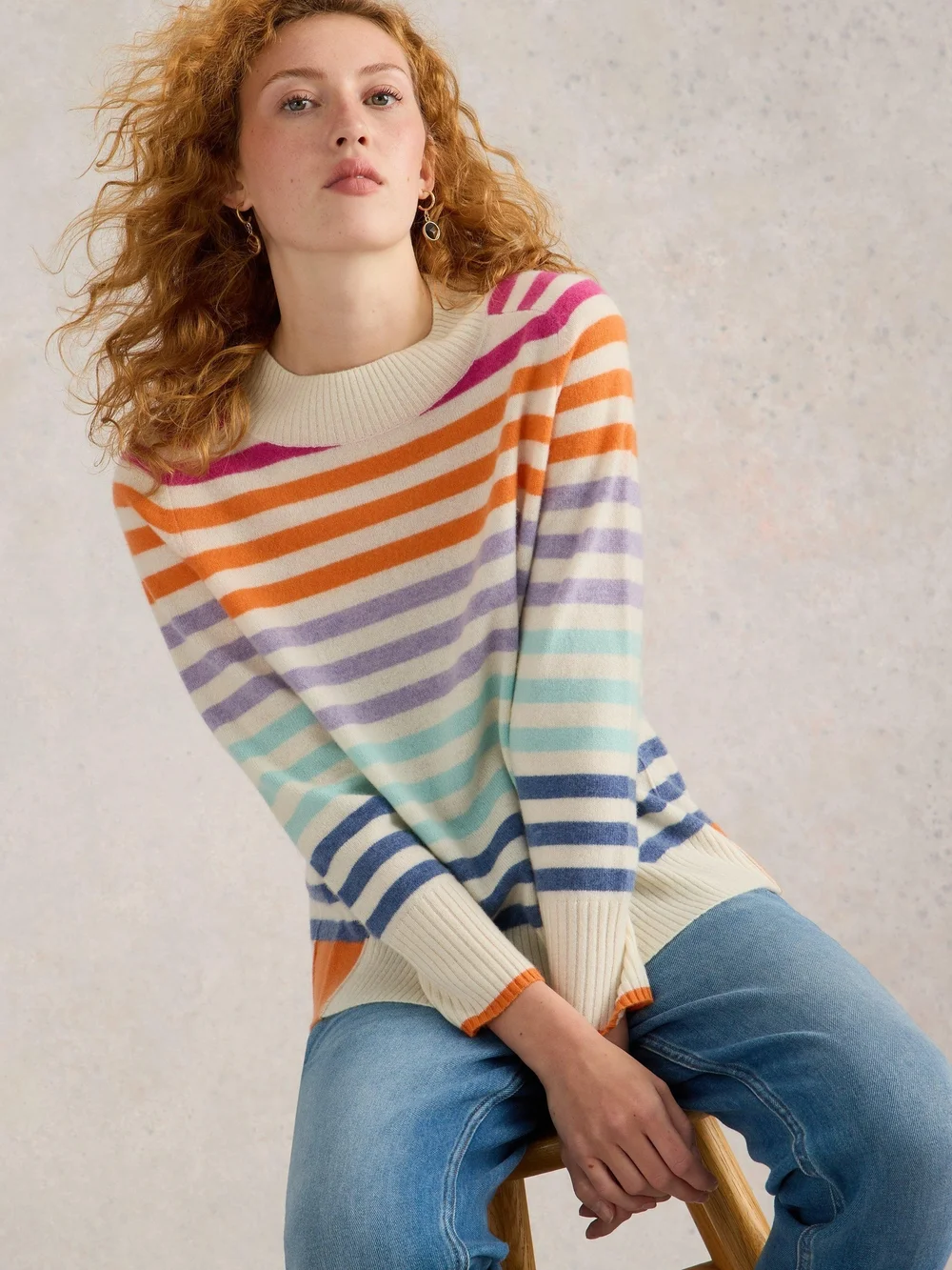 PULL EN CASHMERE RAINBOW STP CREW - Nat Mlt - 34 Image 1