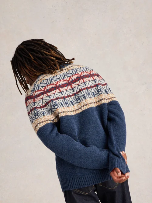 Pull à col cheminée Lewis Fairisle - Navy Multi - XXXL Image 4