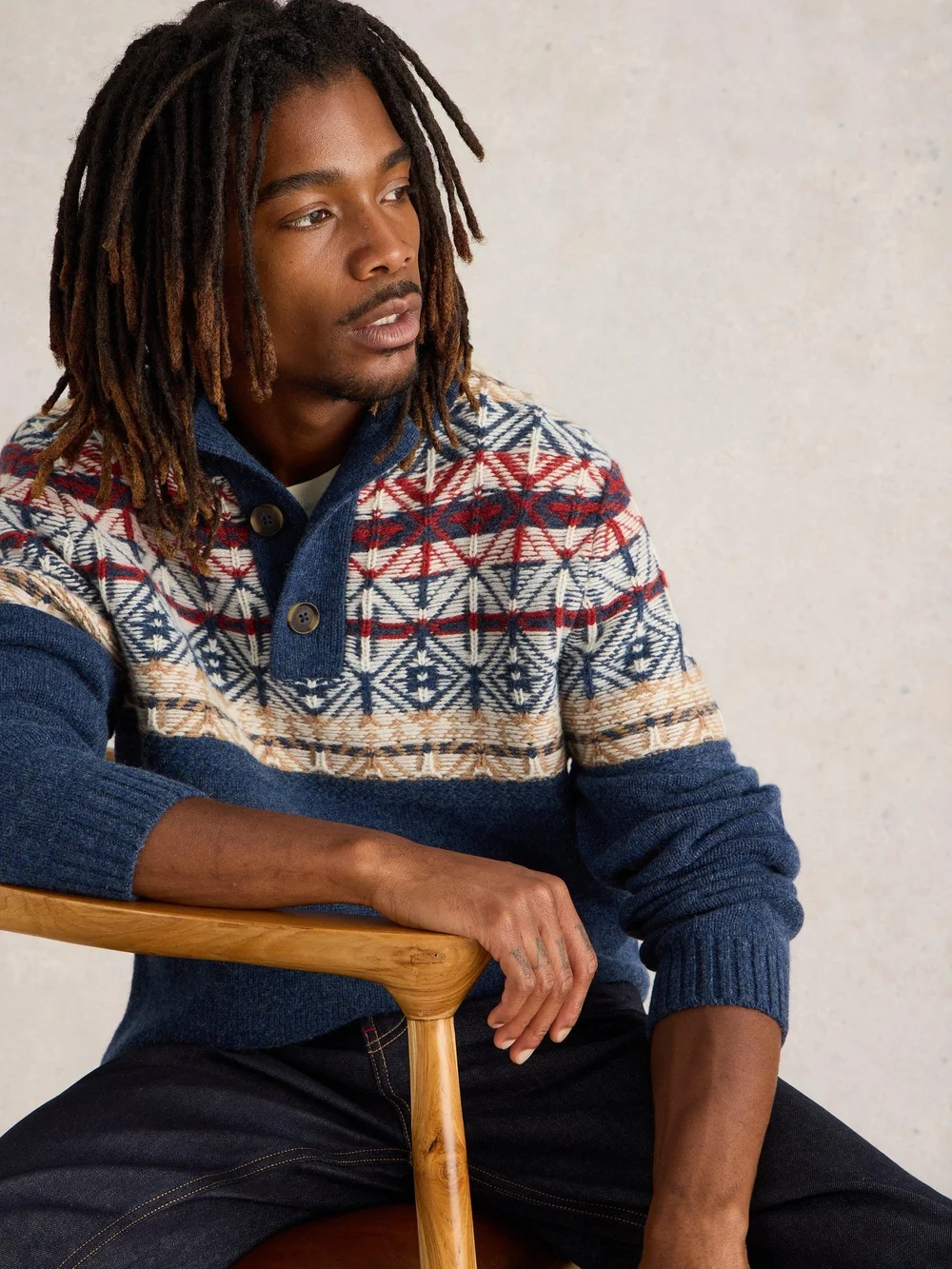 Pull à col cheminée Lewis Fairisle - Navy Multi - XXXL Image 1