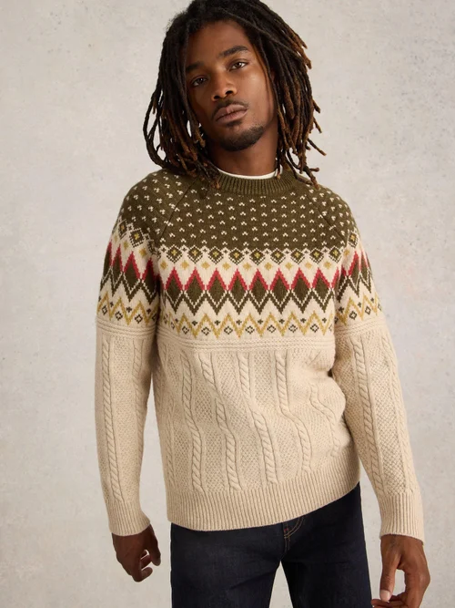 Pull à col rond et motif Fairisle torsadé - Nat Mlt - XXXL Image 3