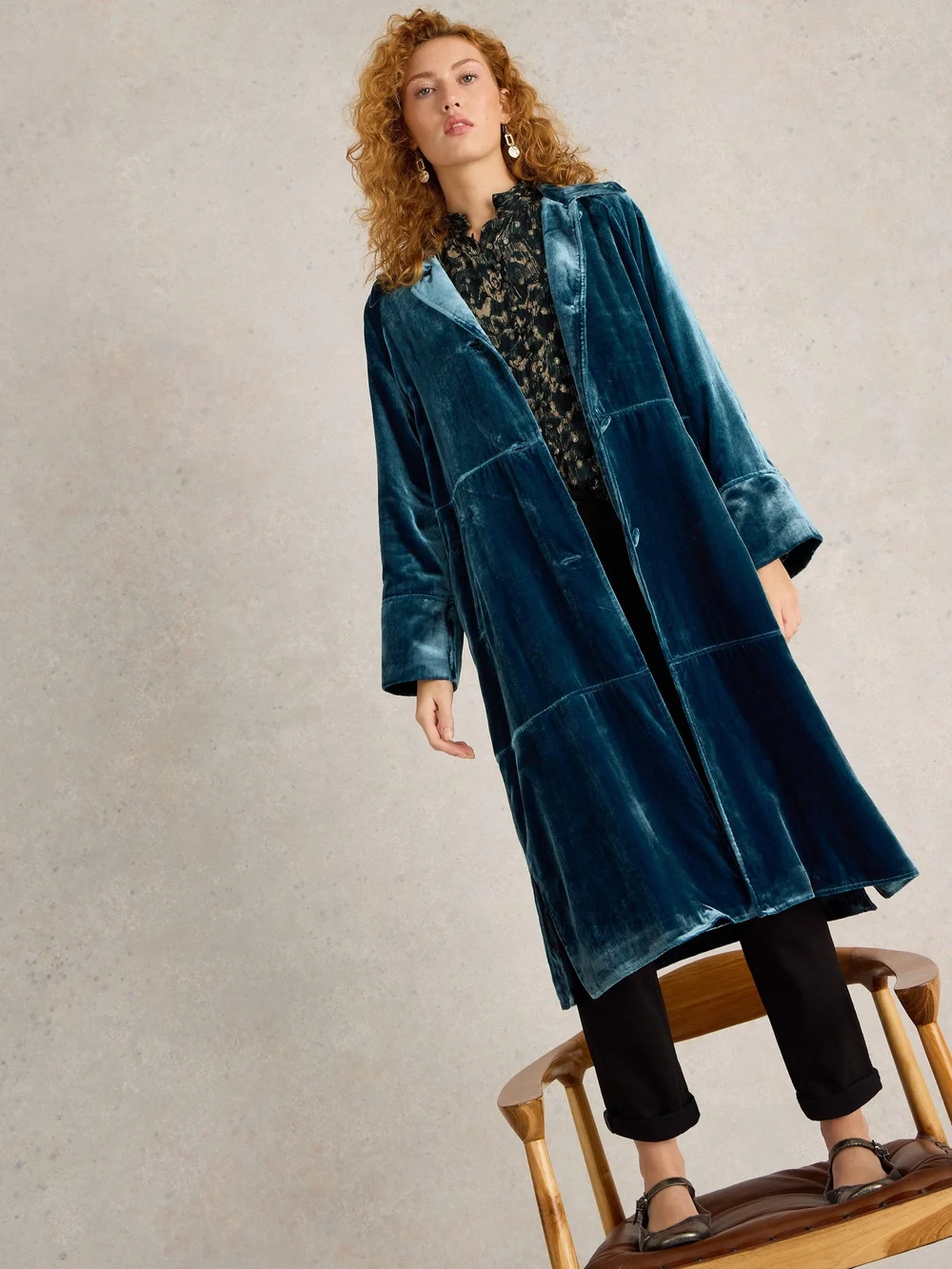 Manteau long en velours Freya - Dk Teal - XXXL Image 1