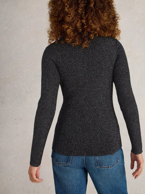 LILA SPARKLE RIB ROLL NECK - Pure Blk - 50 Image 4