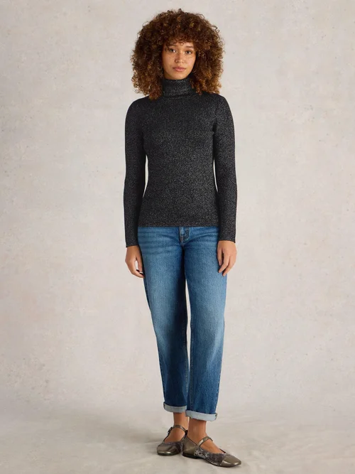 LILA SPARKLE RIB ROLL NECK - Pure Blk - 50 Image 2