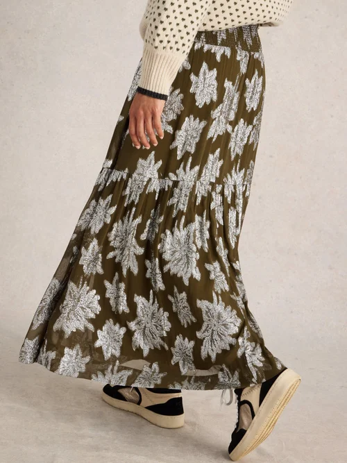 Jupe longue Phoebe en jacquard - Green Mlt - 44 Image 4