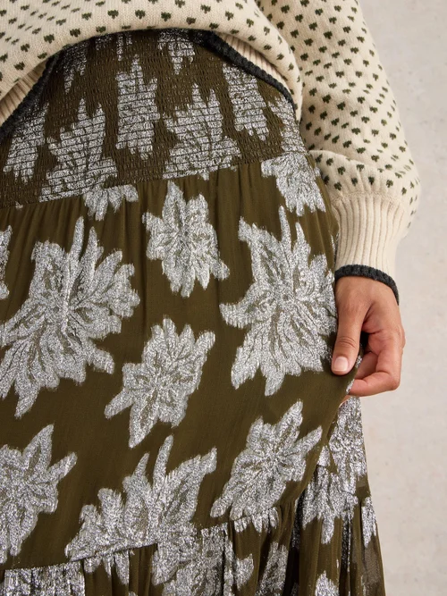 Jupe longue Phoebe en jacquard - Green Mlt - 44 Image 3