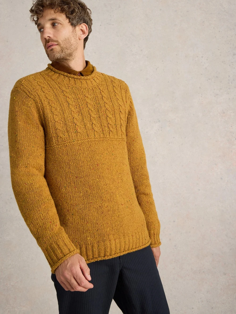 Pull à col rond et motif torsadé - Mid Yellow - XXL Image 1