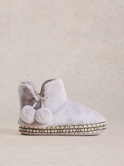 Chaussons bottines en fausse fourrure - Mid Grey - S Image 1