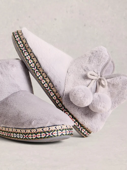 Chaussons bottines en fausse fourrure - Mid Grey - S Image 4