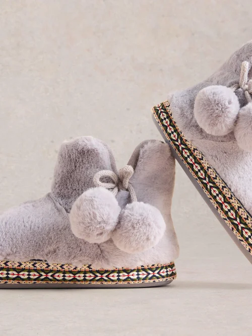 Chaussons bottines en fausse fourrure - Mid Grey - S Image 3