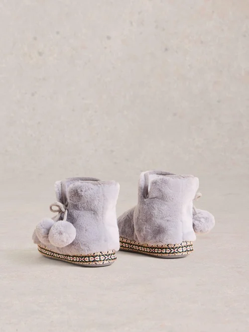 Chaussons bottines en fausse fourrure - Mid Grey - S Image 4