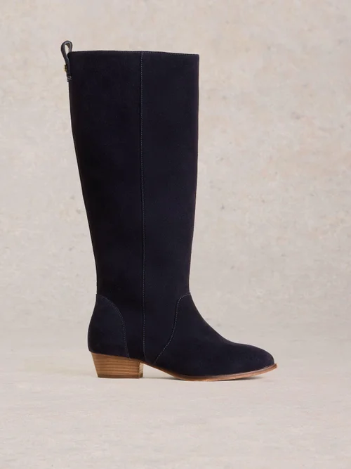 Bottes en daim à large coupe montant jusqu'aux genoux - Dark Navy - 38 Image 1
