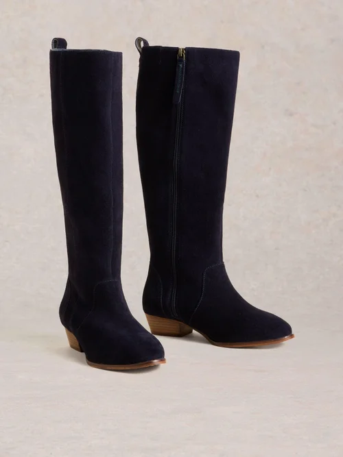 Bottes en daim à large coupe montant jusqu'aux genoux - Dark Navy - 41 Image 2