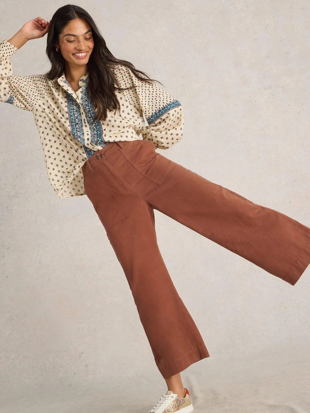 Knöchellange Hose Romy mit weitem Bein - Dark Tan - 42/R Image 1