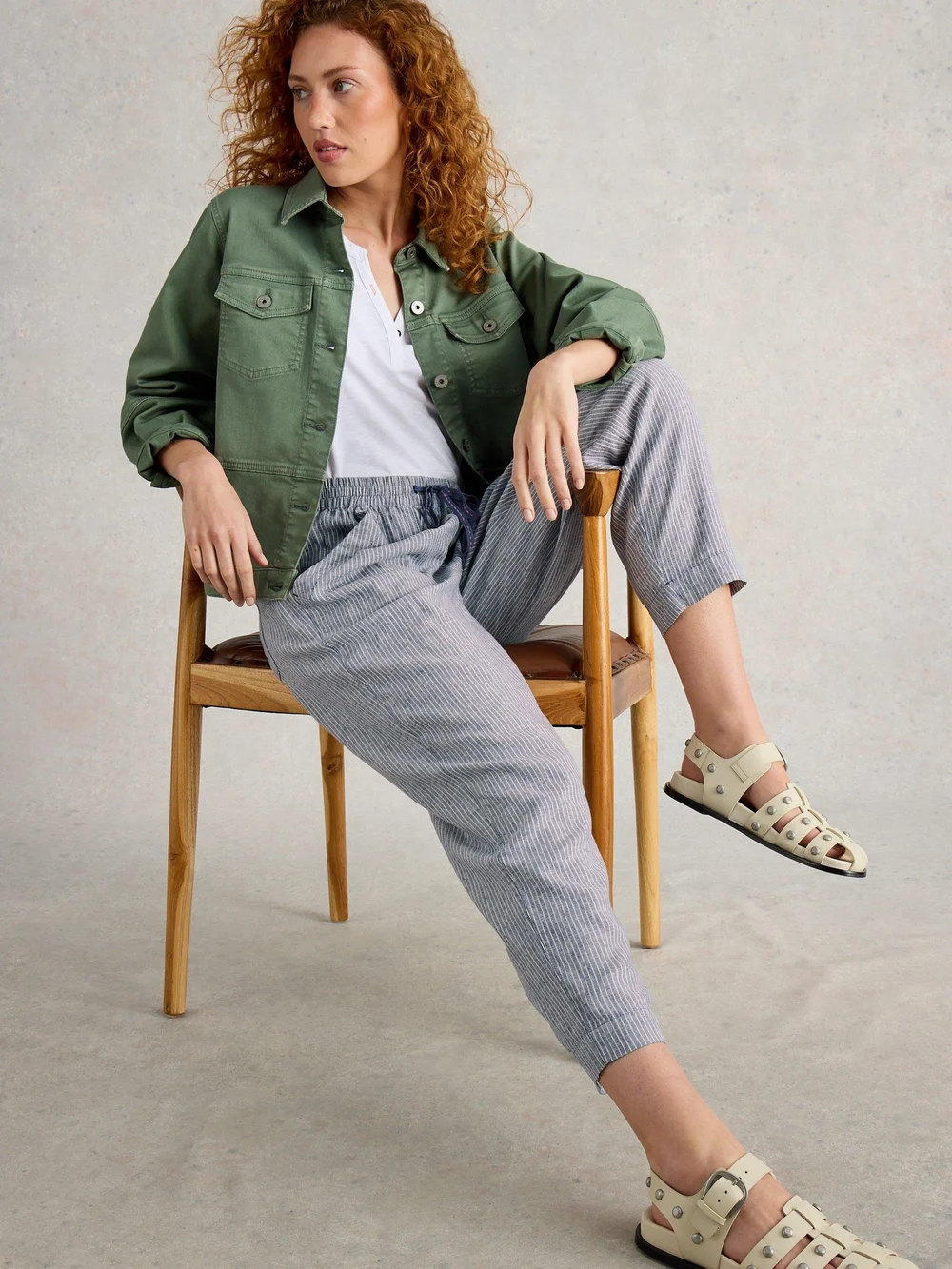 Pantalon En Lin Mélangé Elle - Blue Mlt - 52/R Image 1