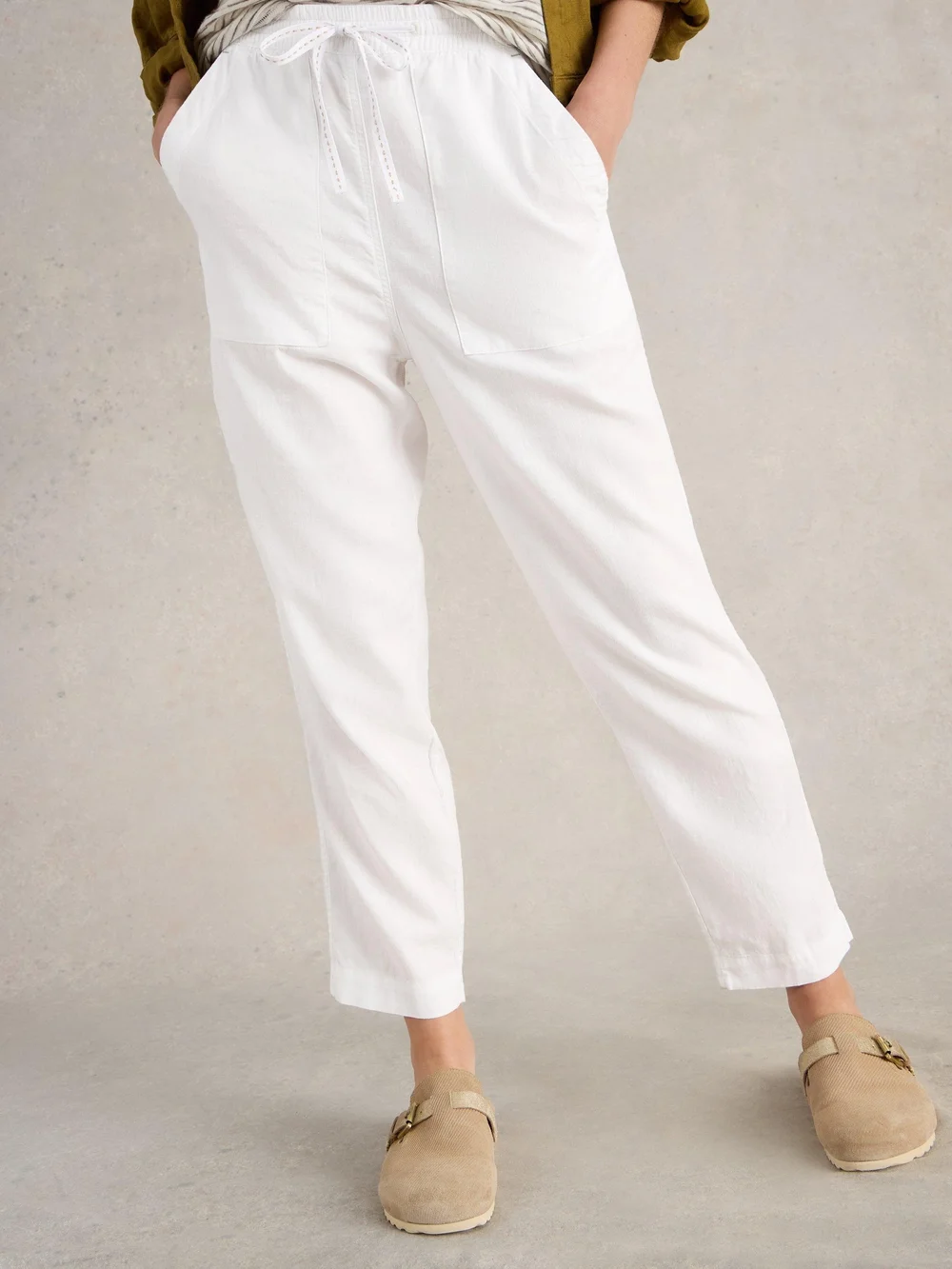 Pantalon En Lin Mélangé Elle - Bril White - 52/R Image 1