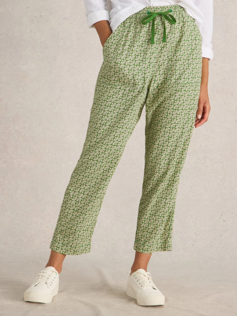 Pantalon En Lin Mélangé Elle - Green Pr - 46/R Image 1