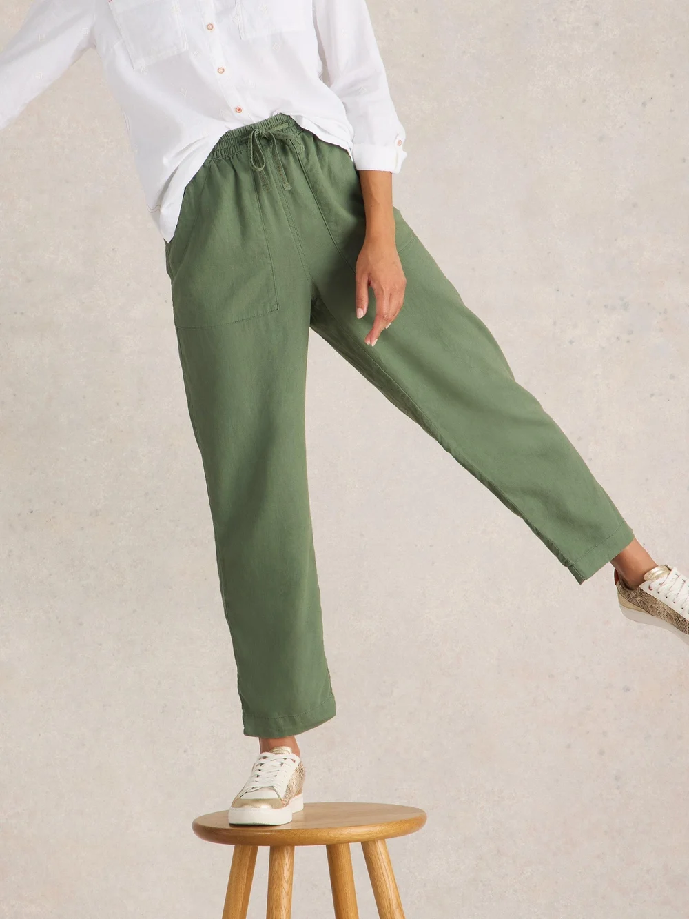 Pantalon En Lin Mélangé Elle - Mid Green - 46/R Image 1