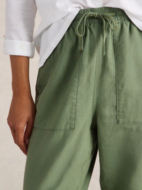 Pantalon En Lin Mélangé Elle - Mid Green - 46/R Image 3