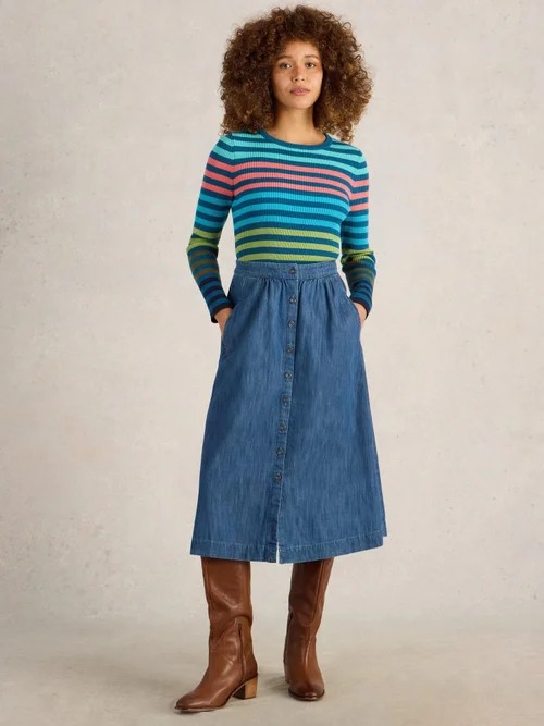 Jupe midi en denim chiné - Mid Denim - 36/R Image 2