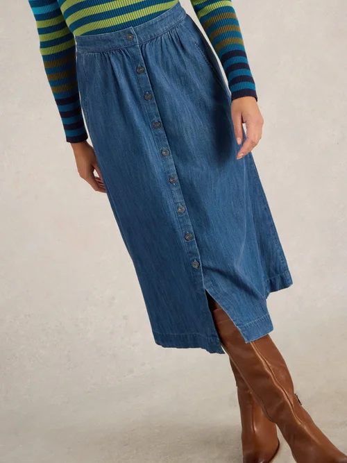 Jupe midi en denim chiné - Mid Denim - 36/R Image 1