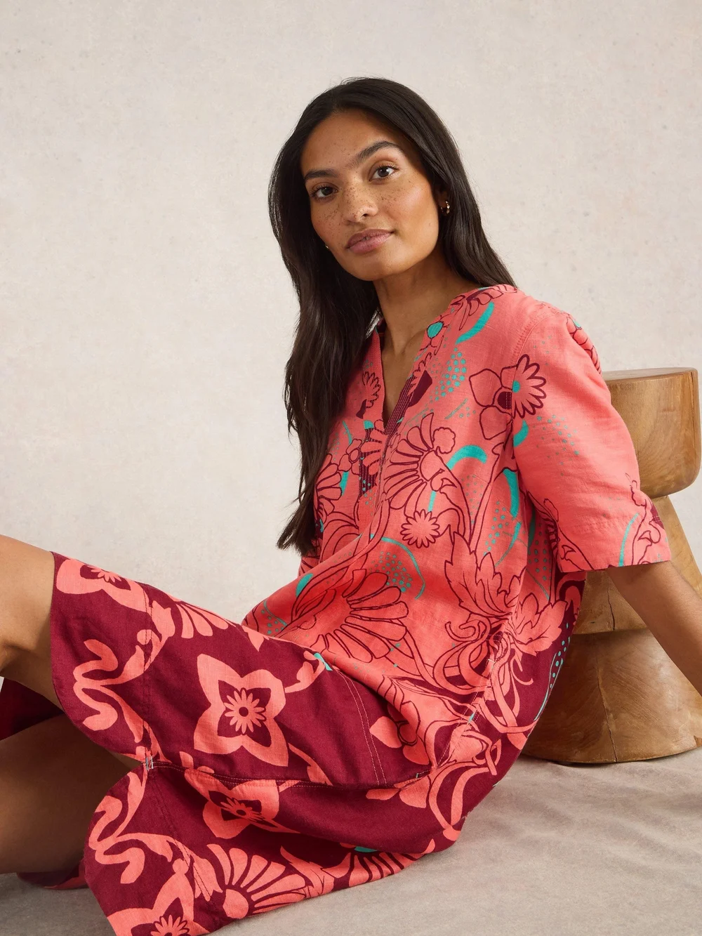 Robe en lin June - Red Mlt - 40/R Image 1