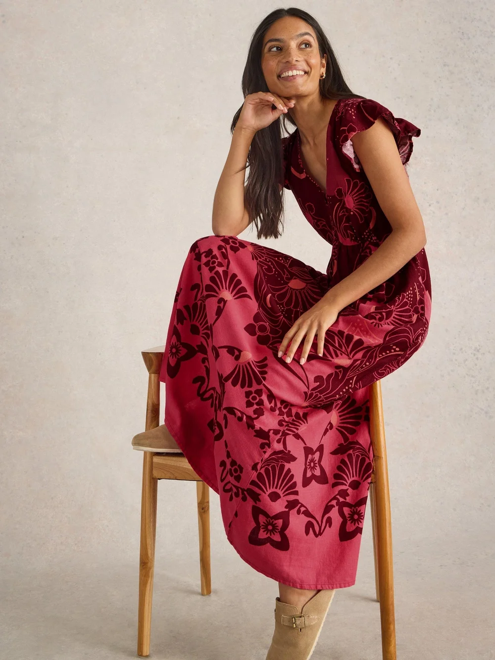 Robe longue en lin mélangé Lorna - Red Mlt - 52/R Image 1