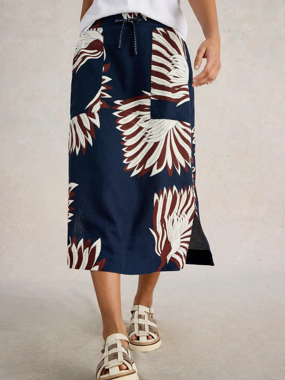 Jupe en lin mélangé Elle - Navy Multi - 34/R Image 1