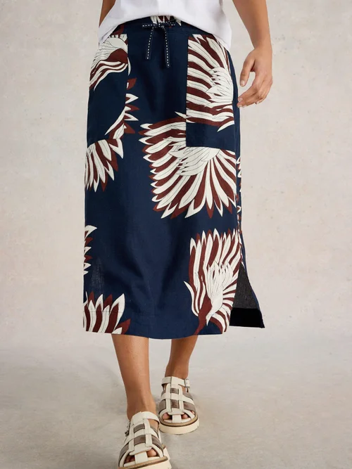 Jupe en lin mélangé Elle - Navy Multi - 34/R Image 1