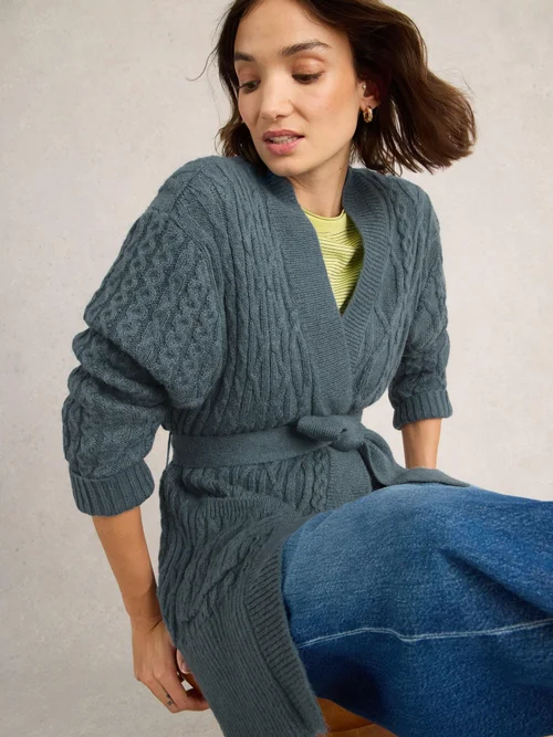 CARDIGAN À CEINTURE TRESSÉE - Mid Blue - XL Image 1