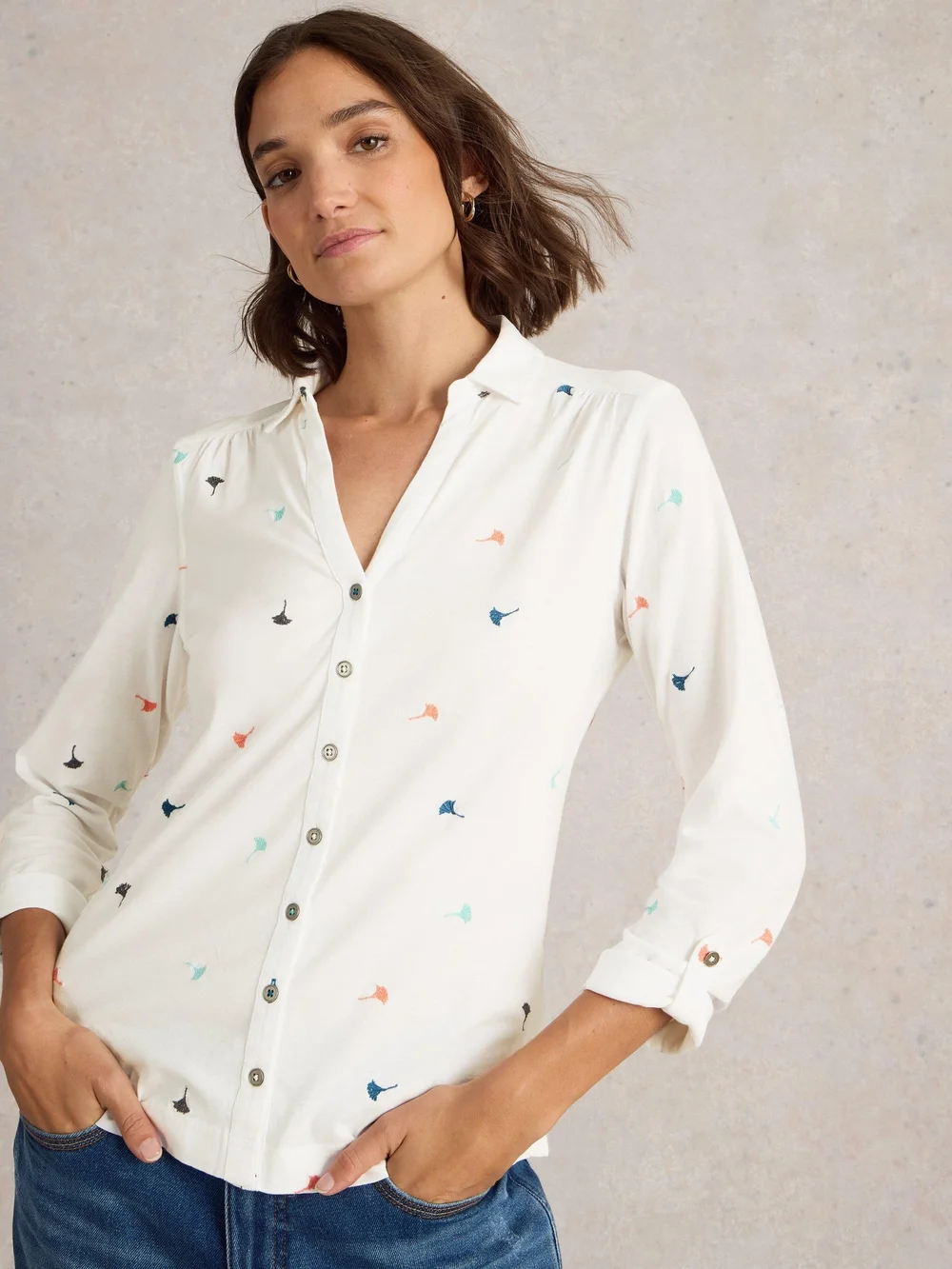 CHEMISE EN JERSEY BRODÉE ANNIE - Ivory Mlt - 52 Image 1