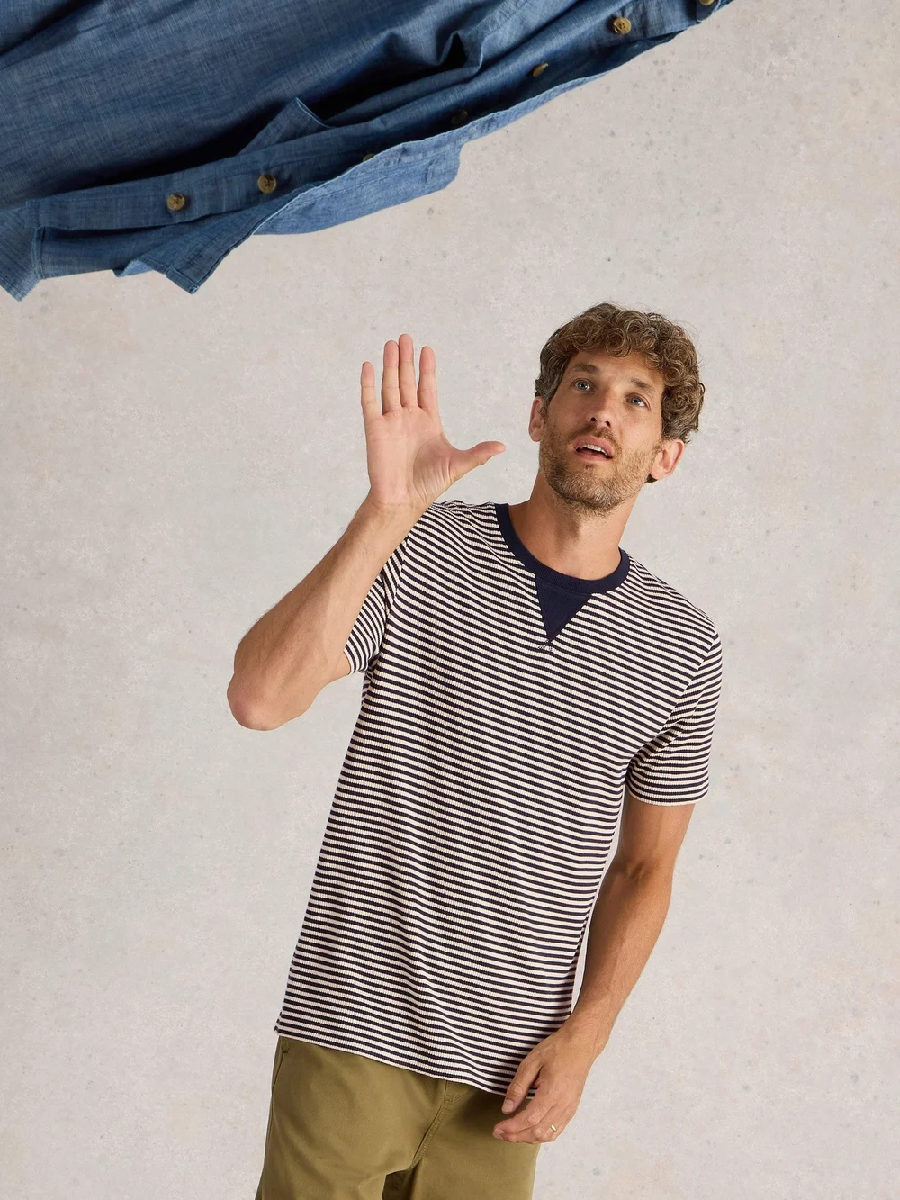 T-shirt rayé côtelé - Navy Multi - XXXL Image 1