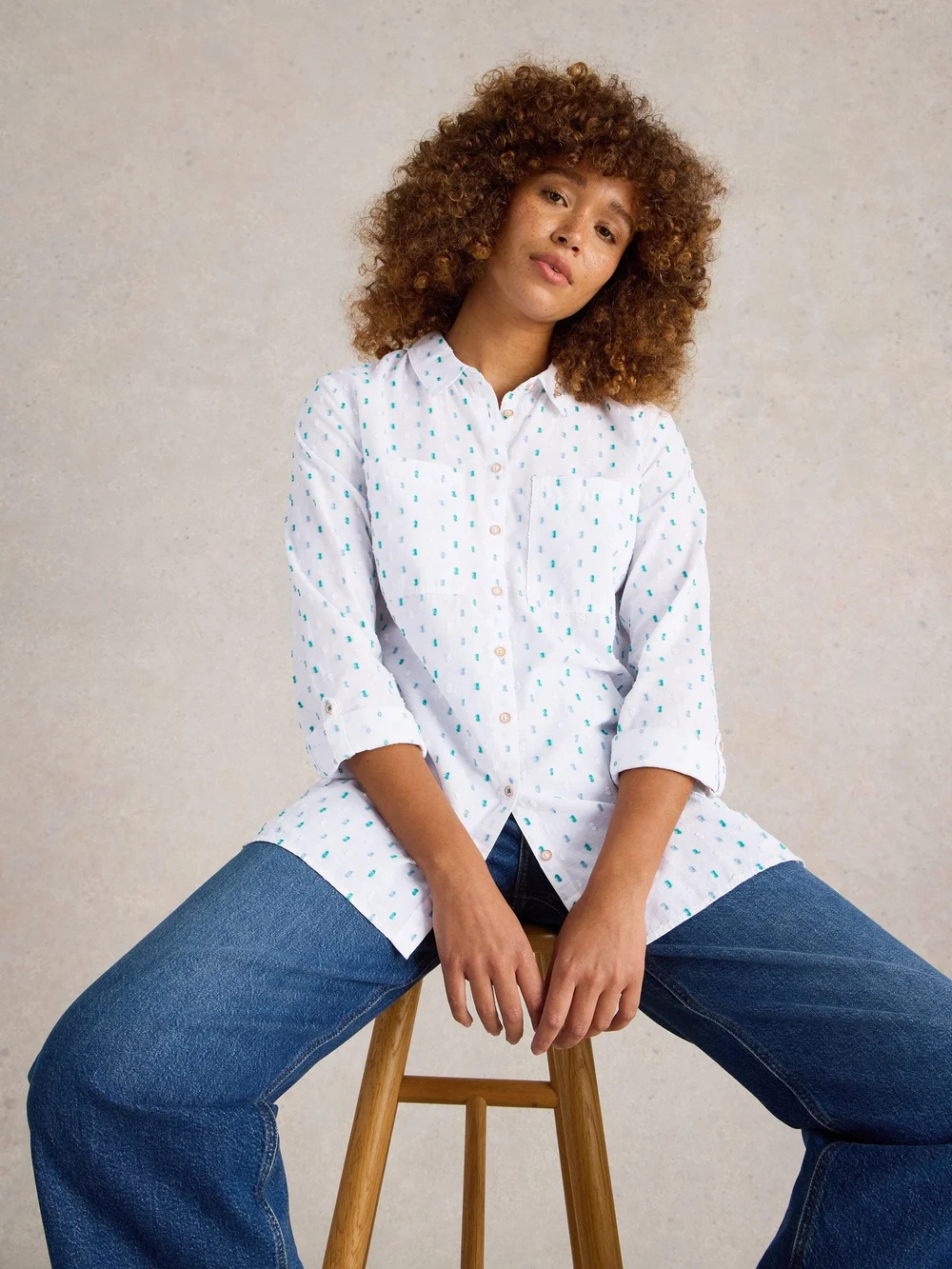 Chemise longue en coton Sophie - Ivory Mlt - 52/R Image 1