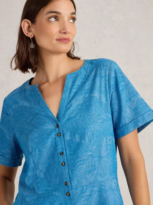 Robe Iris en coton jacquard - Chamb Blue - 44/R Image 3