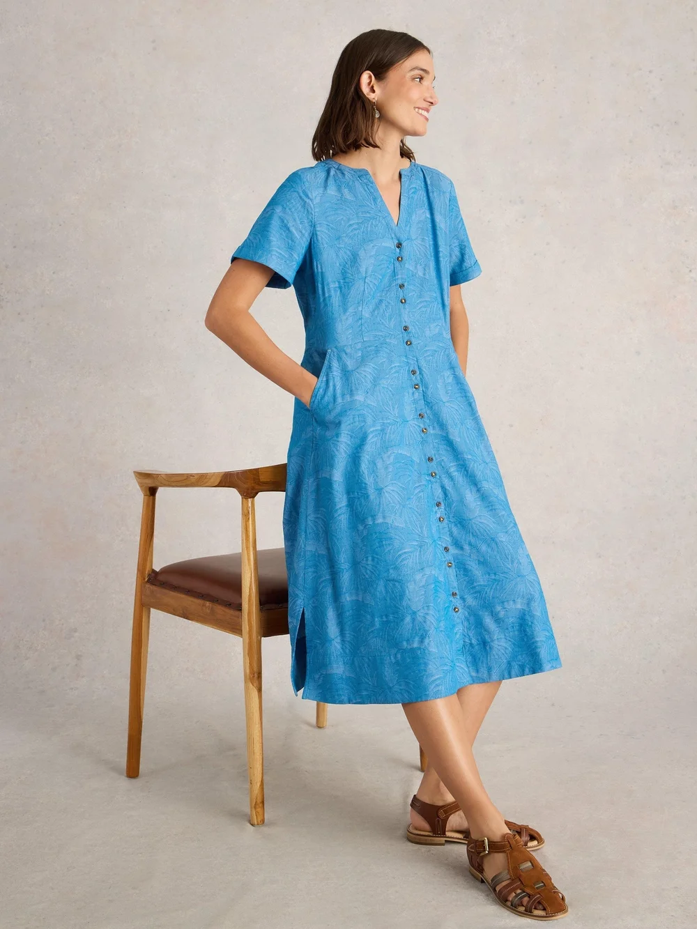Robe Iris en coton jacquard - Chamb Blue - 44/R Image 1