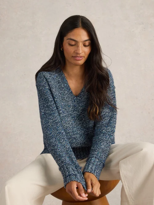 PULL TAMMY TEXTURÉ COL EN V - Dark Navy - 52 Image 3