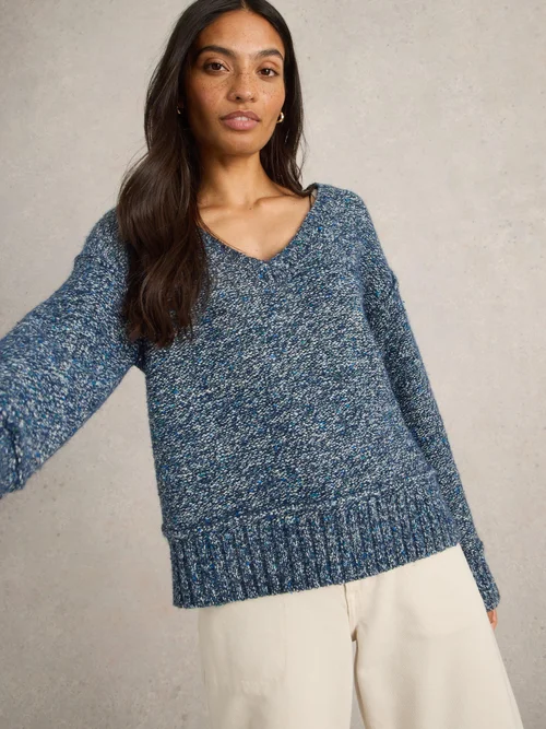 PULL TAMMY TEXTURÉ COL EN V - Dark Navy - 52 Image 1